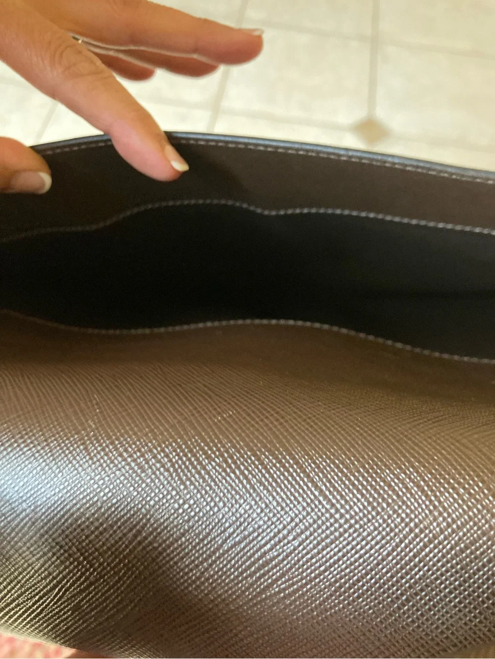Prada Brown Saffiano Leather Briefcase with Gold Hardware